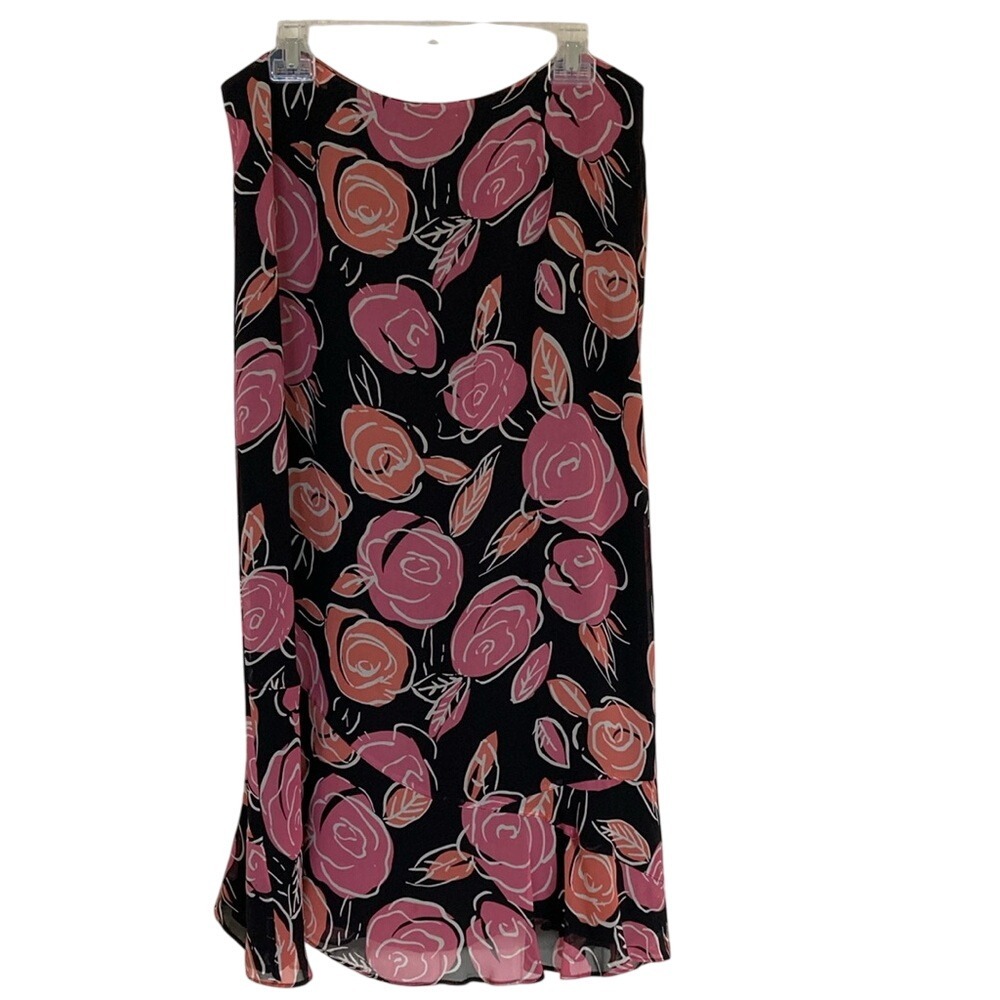 Harold's Womens Silk Floral Black Pink Maxi Skirt Size 14 Summer Career Feminine